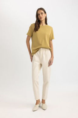 Paperbag Gabardin Pantolon Yuksek Bel Cepli Basic Duz Standart Paca