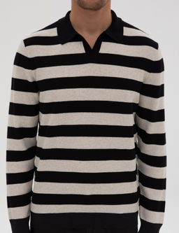Siyah Slim Fit Polo Yaka Triko Kazak