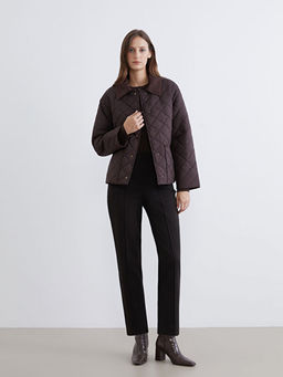 Kadife G?mlek Yaka Kapitone Kad?n ?i?me Mont