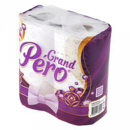 Туалетная бумага 3-х слойная "GrandPero", 4 рулона в упаковке, "Роскошный аметист", целлюлоза 17г/м2, 15,5м/рулон, 116 листов 14х9,5см, белый с цветным прокрасом (Россия)