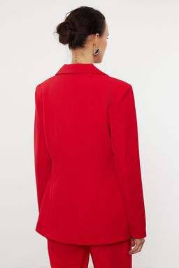 K?rm?z? Dugme Detayl? Astarl? Fitted Bele Oturan Kal?p Dokuma Blazer Ceket TWOAW25BC00021 - Trendyolmilla фото 5
