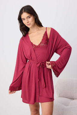 Bordo 4l_ Dantel Detayl_ Viskon _rme Pijama Tak_m_ THMAW27PT00002