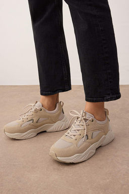 Bej Kontrast Rahat Taban Chunky Kad?n Spor Ayakkab? TAKAW26SN00023