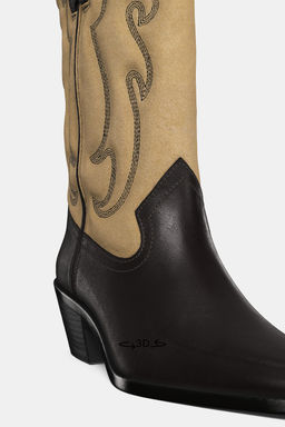 COMBINED LEATHER EMBROIDERED BOOTS - Zara фото 4