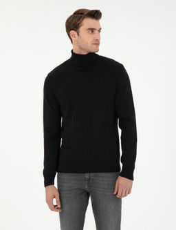 Siyah Slim Fit Bal_k__ Yaka Triko Kazak