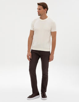 Ekru Slim Fit Bisiklet Yaka Triko Kazak