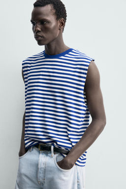 CAMISETA TANK JACQUARD RAYAS / Azulina
