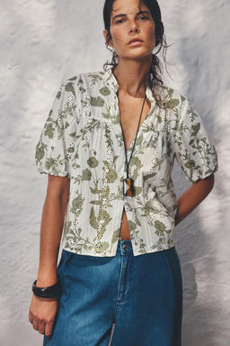 PRINTED TOP WITH CUTWORK EMBROIDERY - Zara фото 9