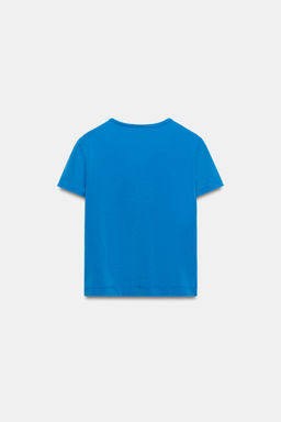 CAMISETA TEXTO BRILLO EFECTO LAVADO / Azul