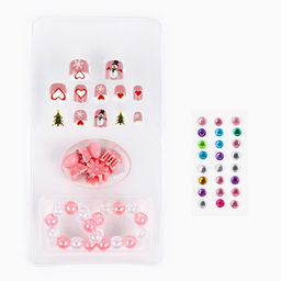 Детские накладные ногти на новый год Новогоднее настроение, 12 шт., подарочный набор с браслетом и заколками