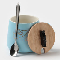 Кружка с ложкой Мистер, 380 мл, керамика, голубая