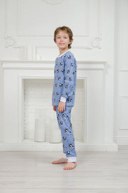 Пижама детская из джемпера и брюк из кулирки Коровы голубой - Амадэль фото 12