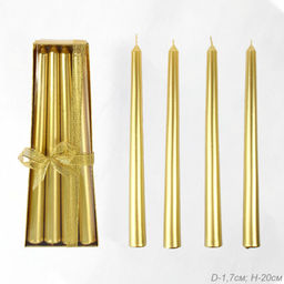 Цена за 144 шт. Свеча 4 штуки 20х1,7 см набор / SQ-3028 /уп 144/ золото / 2 СОРТ ЦАРАПИНЫ