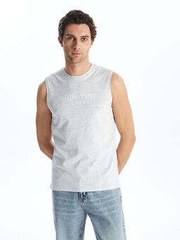 Bisiklet Yaka Bask?l? Erkek Kolsuz Ti??rt