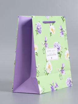 Пакет подарочный ламинированный «Нежный штрих», мятный с сиреневым, 18×22.3×10 см