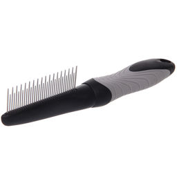 Цена за 2 шт. Расческа - гребень для животных "ПРЕМИУМ - МОЙ БРО", прорезиненная ручка, зубья разной длины, цвет серый/черный, 5*23см