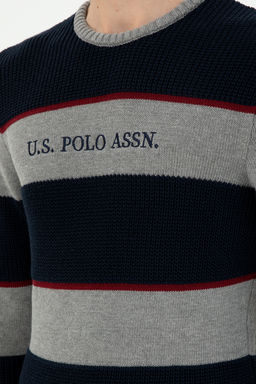 Erkek Slim Fit Bisiklet Yaka Gri Melanj Kazak - U.s. polo assn фото 14