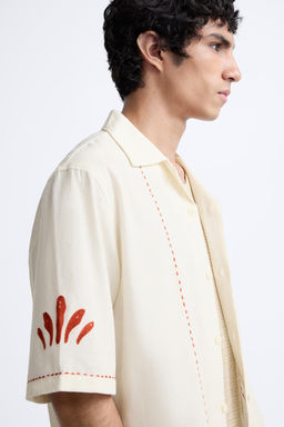 LINEN - COTTON EMBROIDERED SHIRT - Zara фото 5