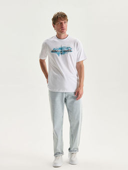 Bisiklet Yaka K?sa Kollu Bask?l? Penye Erkek Ti??rt