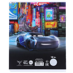 Цена за 18 шт. Тетрадь в клетку 18 листов, 5 видов МИКС, обложка мелованный картон, «Тачки»