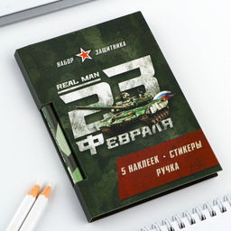 Подарочный набор, блок бумаги 30 л, ручка синяя паста 1.0 мм, наклейки 5 шт. «23 февраля»