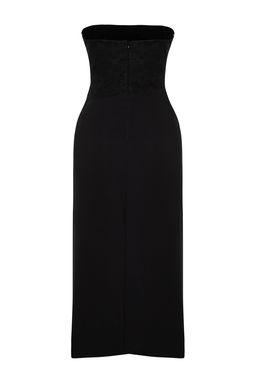 Siyah Dantel Detayl? Dokuma S?k Abiye Elbise TPRSS24EL00182 - Trendyolmilla фото 8