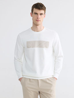 Bisiklet Yaka Bask?l? Erkek Sweatshirt