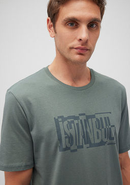 Istanbul Bask?l? Yesil Tisort - Mavi фото 5