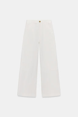 PANTAL?N WIDE LEG ALGOD?N ZW COLLECTION / Blanco roto