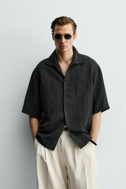 CAMISA BOXY FIT JACQUARD RAYAS / Negro - Zara фото 2