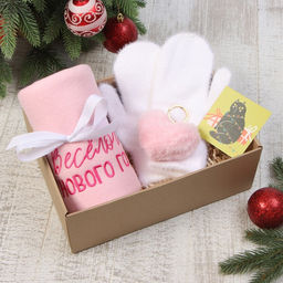 Новогодний подарочный набор «Весёлого Нового года» плед и аксессуары