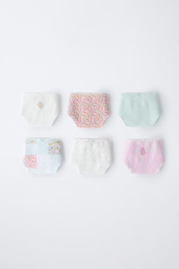 AGES 6-14/ SIX-PACK OF PATCHWORK AND FLORAL RIB BRIEFS