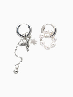 Серьги со съёмным элементом «Трансформер» птица, белые в серебре