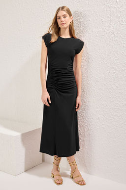 Kiremit Ay Kol Buzgu/Drape Detayl? Vucuda Oturan Esnek Maxi Orme Elbise TWOSS25EL00666 - Trendyolmilla фото 10