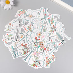 Наклейки для творчества Цветочный алфавит, тиснение серебро, набор 33 шт., 9?7?0.8 см