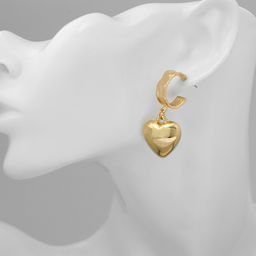 Серьги пластик Сердца объёмные, цвет золото - Qf фото 4
