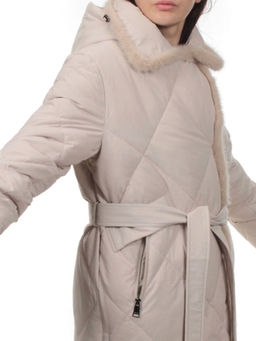 309 BEIGE Пальто зимнее стеганое женское (200 гр. холлофайбер, натуральная норка) - Fashion фото 3