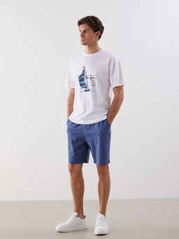 Bisiklet Yaka K?sa Kollu Bask?l? Penye Erkek Ti??rt