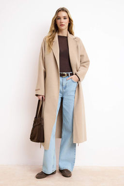 Vizon %100 Yunlu Handmade Baglamal? Oversize Uzun Kaban TWOAW26KB00077