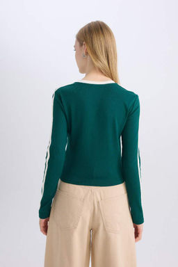 Женская крутая приталенная футболка в рубчик с длинными рукавами и принтом - Defacto фото 5