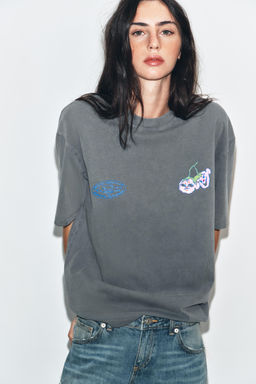 CAMISETA EFECTO LAVADO PAULA GRENOUILLE / Gris antracita