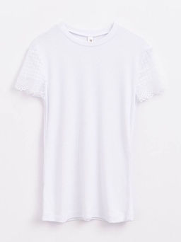 CONTE Топ в рубчик с кружевными рукавами LD 1360 white