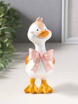 Сувенир полистоун "Утёнок в розовом бантике в горошек" 9,5х6,5х17 см