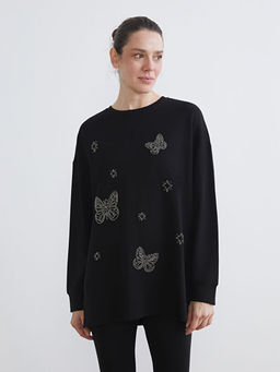 Bisiklet Yaka Ta?l? Kad?n Sweatshirt Tunik