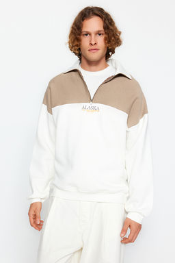 TRENDYOL MAN Vizon Oversize/Genis Kesim Renk Bloklu Ici Polar/S?cak Tutan Sweatshirt TMNAW24SW00130 - Trendyolmilla фото 3