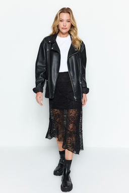 TRENDYOLMILLA Siyah Asimetrik Midi Astarl? Dantel Orme Etek TWOAW24ET00331 фото 3