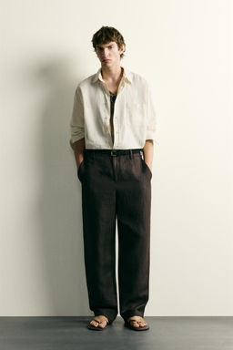 CAMISA RELAXED FIT ALGOD?N - LINO BORDADOS / Crudo