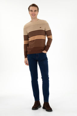 Erkek Slim Fit Bisiklet Yaka Kahverengi Kazak - U.s. polo assn фото 4