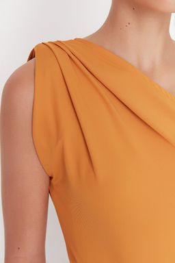 Hardal Asimetrik Yaka Esnek Alttan C?tc?tl? Esnek Orme Body TWOSS22BD00014