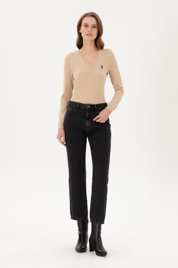 Женский базовый свитер песочного меланжа - U.s. polo assn фото 4